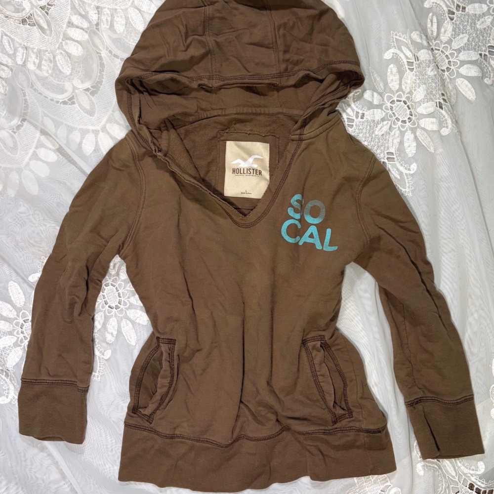 RARE Hollister Y2K Teal Brown So Cal Graphic Pullover Hoodie Sweatshirt Size L